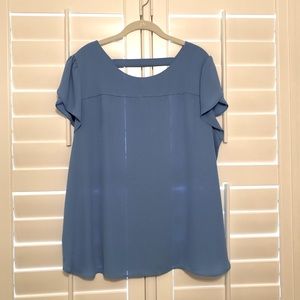 LOFT hyacinth blue flutter sleeve blouse  with scoop neck -size XL